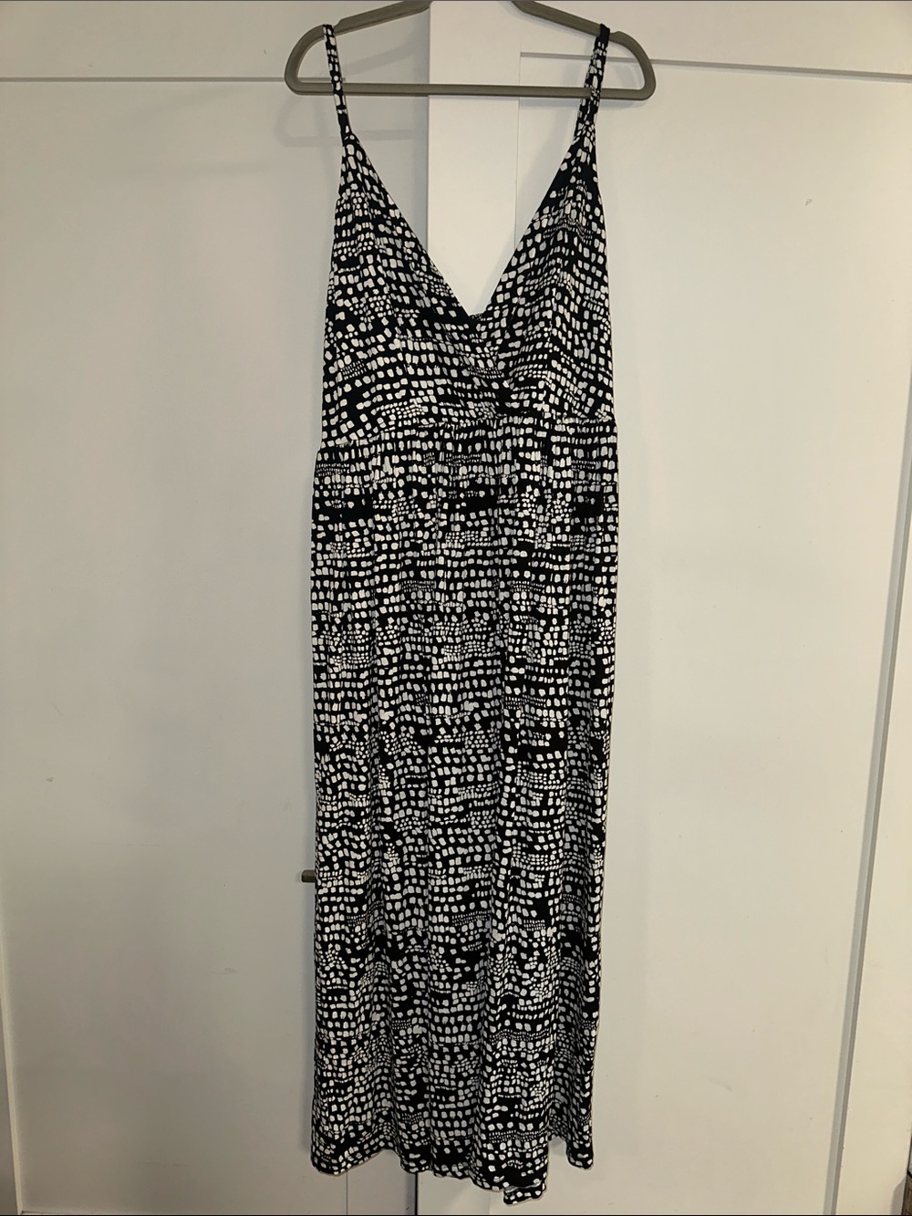 Ellos Black & White Printed Spaghetti Strap Maxi Dress, L (18-20)